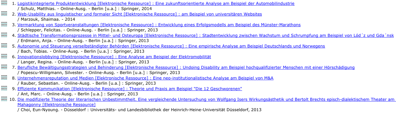 Trefferliste für die Suchergebnisse im Katalog der Giessener Universitätsbibliothek mit dem Suchbegriff "am Beispiel von".